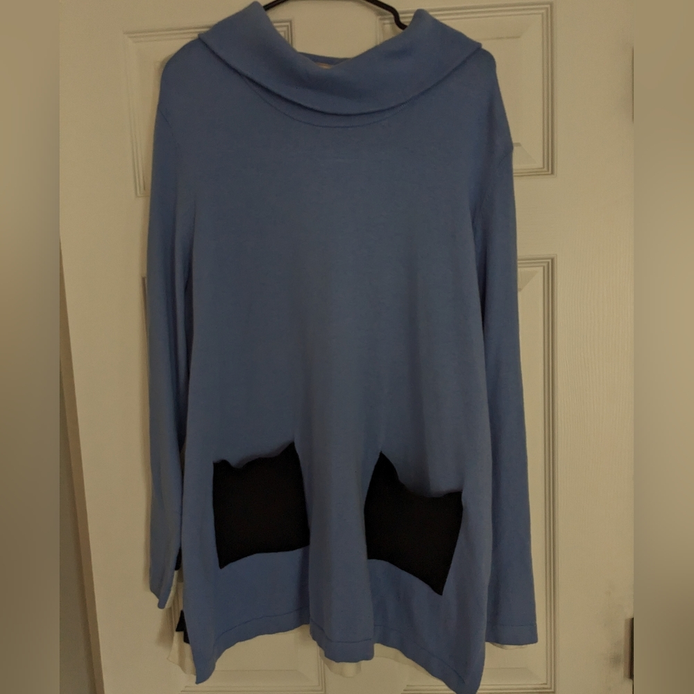 NWT Chico's Zenergy Hydrangea Blue Cotton/Cashmere Sweater Size 3